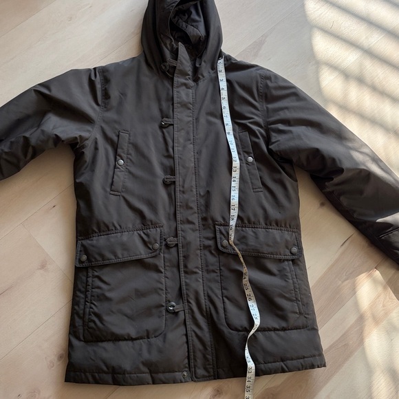 uniqlo mens 3/4 parka coat with hood olive green sz small - Picture 11 of 13